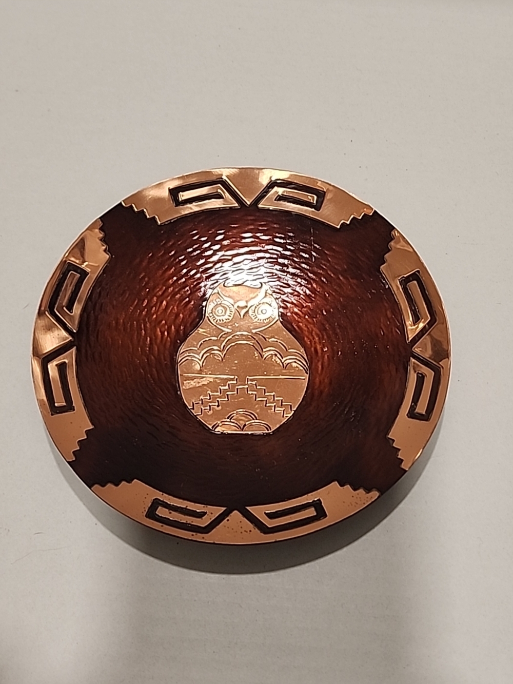 MEDICINE PLATE Copper Owl Brass Wall Art Decor NEW WORLD TRADING 6”